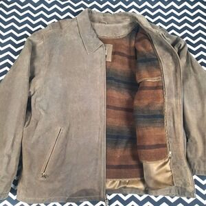 Cabelas Leather Mens XL Suede Bomber Jacket Brown Blanket Lined Workwear Coat